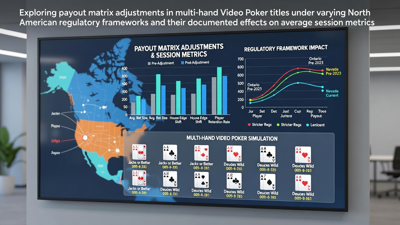 Multi-hand video poker interface showing payout tables across regulated platforms