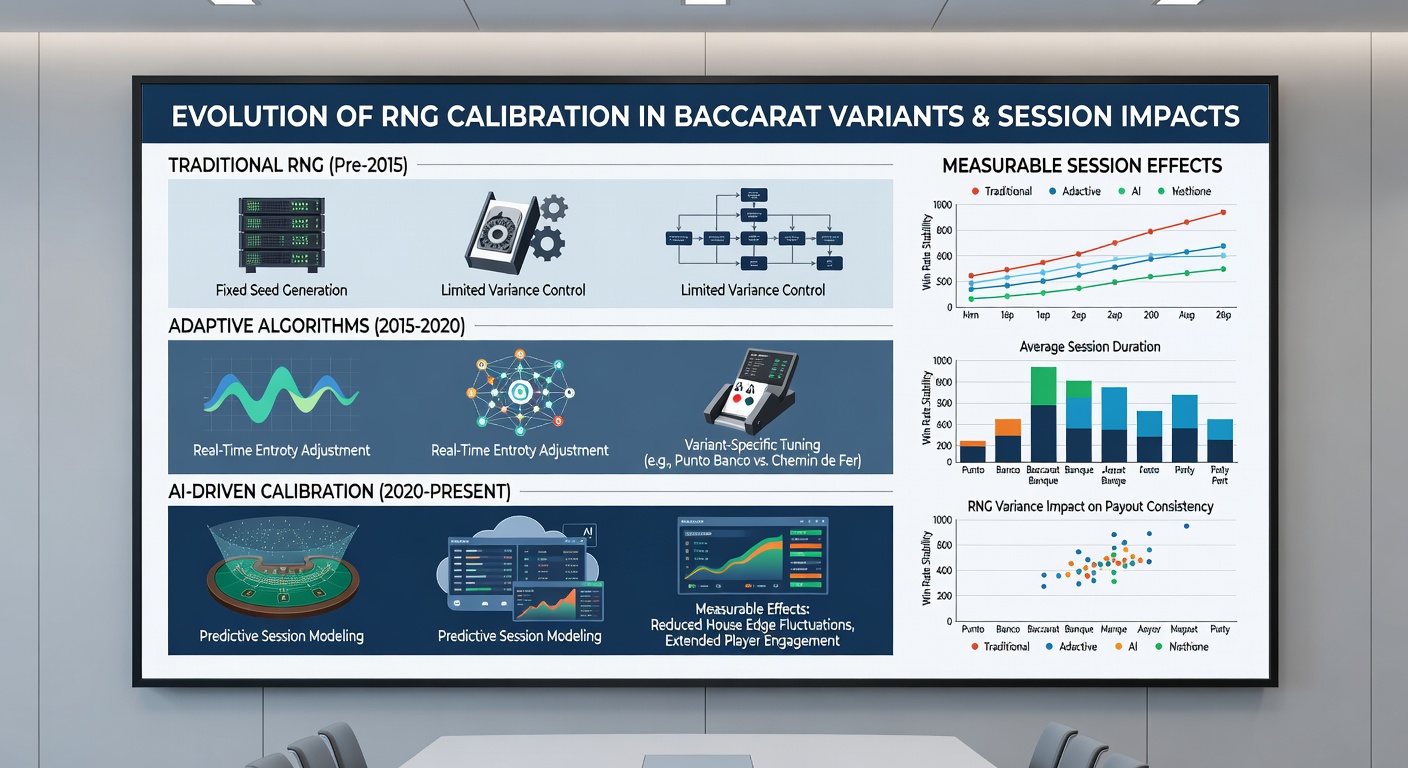 Analytics dashboard showing baccarat session pacing metrics and RNG calibration adjustments across variants
